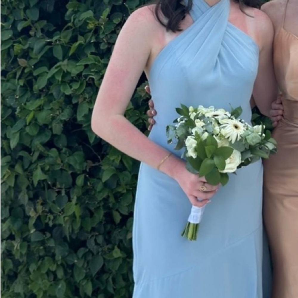 Revelry Bridesmaids Light Blue Cross Neck Dress